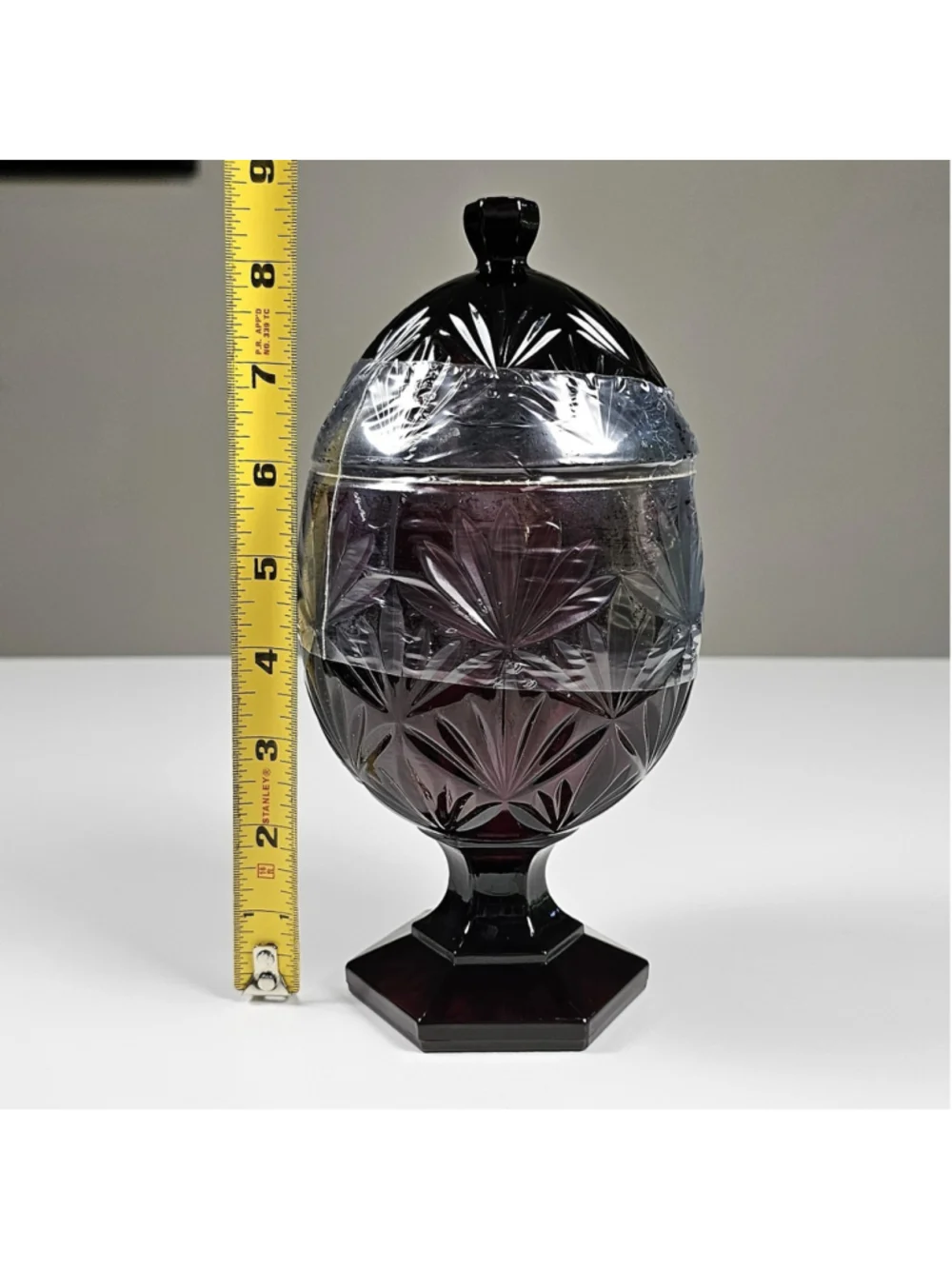 Vintage Luminarc France Ruby Red Glass Egg Candy Dish Lidded Pedestal Starburst